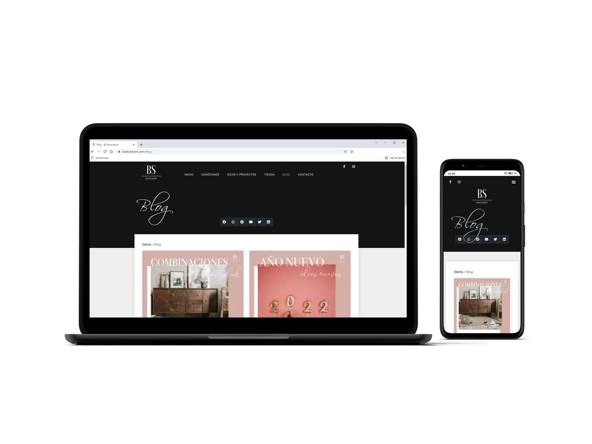 Prototipo visionado de la página web de BS decoración