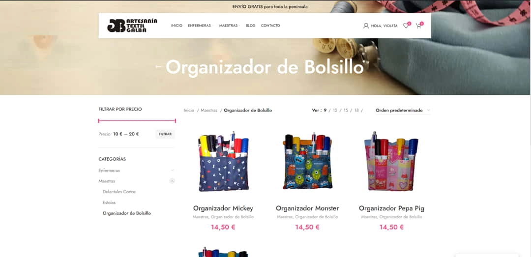 seccion de productos de artesania textil