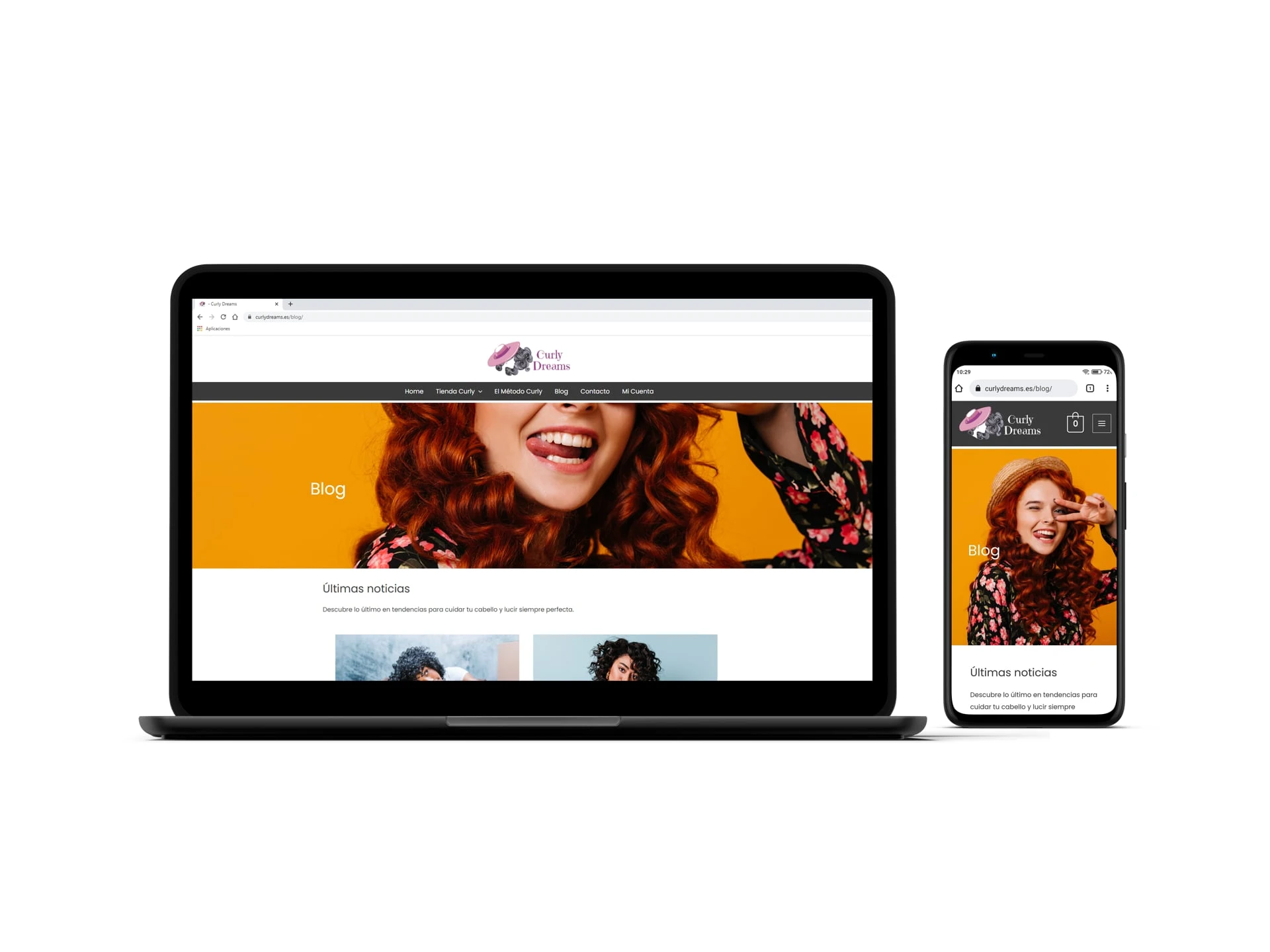 Prototipo de página web de Curly Dreams en ordenador