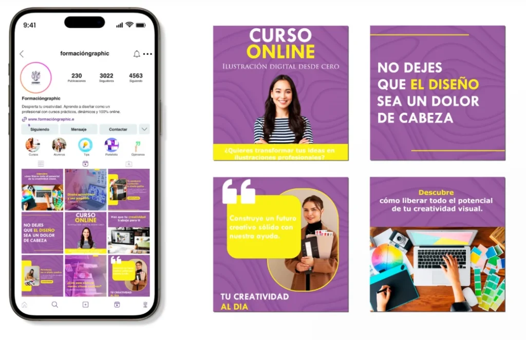 Móvil con carrusel de instagram Marketing para empresas de formación formacióngraphic