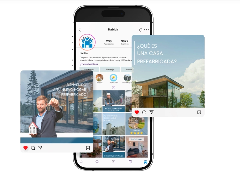 par de post de instagram Marketing para empresas de casas prefabricadas Habitia