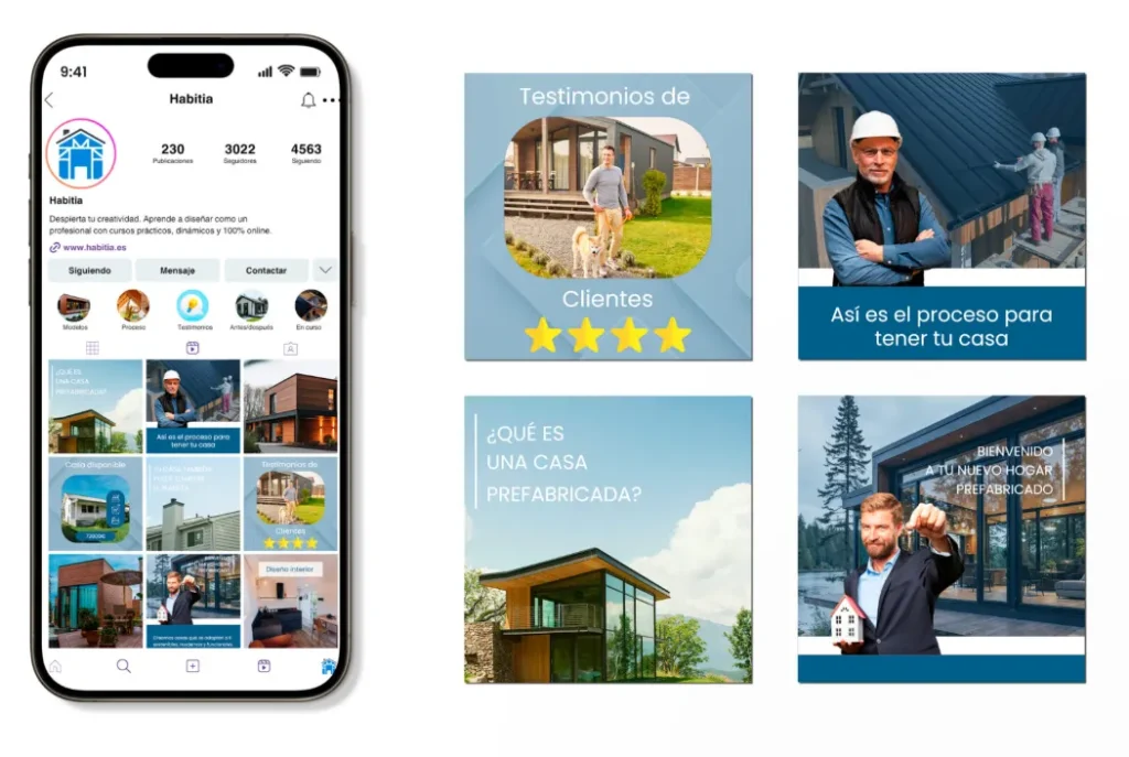 Móvil con carrusel de instagram Marketing para empresas de casas prefabricadas Habitia