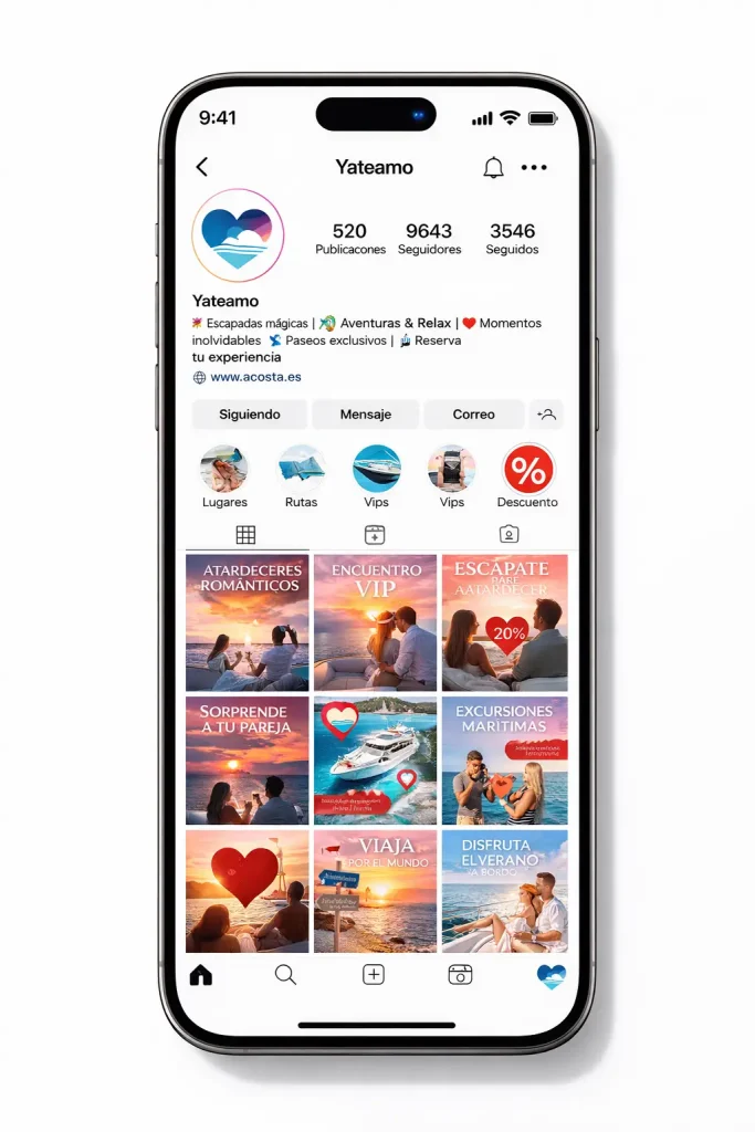 Perfil de instagram Marketing para náuticas y yates Yateamo